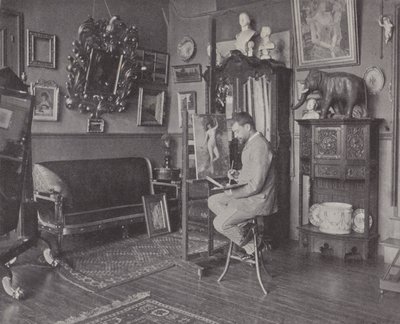 Ranskalainen taidemaalari Henri Gervex studiossaan (m/w kuva) tekijältä (after) French Photographer