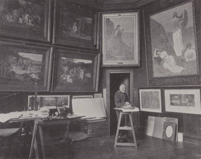Ranskalainen taidemaalari Pierre Puvis de Chavannes studiossaan (m/w kuva) tekijältä (after) French Photographer