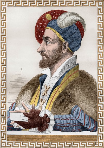Charles III Duque de Bourbon, conhecido como o Connetable de Bourbon (1490-1527) Connetable da França em 1515-1521, ele então entrou ao serviço de Charles Quint, gravando após Gaignieres do livro “Francois1er” de De Lescurefinnish tekijältä (after) French School