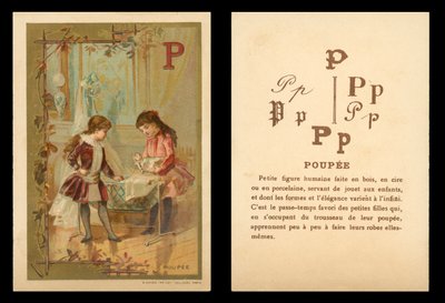 Lapset leikkivät nukeilla (chromolitho) tekijältä (after) French School