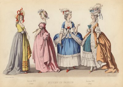 Muoti Ranskassa: 1789; Louis XVI 1780 (värillinen kaiverrus). tekijältä (after) French School