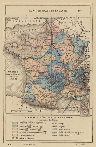 Ranskan lääketieteellinen maantiede (värillinen kaiverrus) tekijältä (after) French School