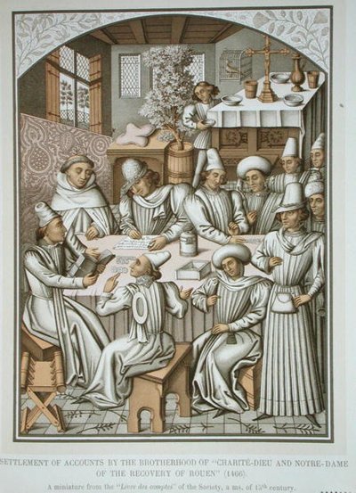Veljeskunnan "Charite-Dieu ja Notre-Dame of the Recovery of Rouen" suorittama tilien selvitys "Livre des comptesista" tekijältä (after) French School
