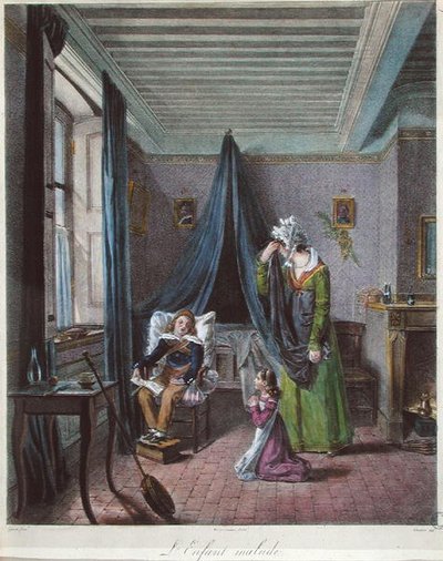 Sairas lapsi, n. 1820 (väri litho) tekijältä (after) Genot