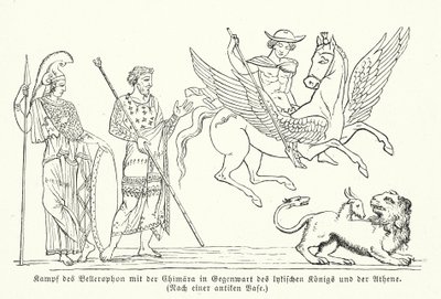 Bellerophon taistelemassa khimairaa vastaan (kaiverrus) tekijältä (after) German School