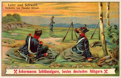 Confederates Song ennen taistelua (chromolitho) tekijältä (after) German School