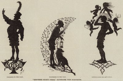 "Kesäyön unelma", kuvitettu silhouetteilla (kaiverrus) tekijältä (after) German School