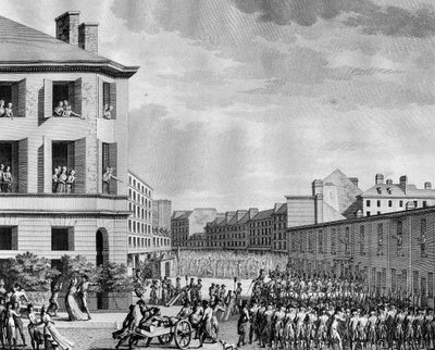 Ranskan vallankumous ja vallankumouksen vastaiset liikkeet: Faubourgin Pyhän Antoniuksen aseistariisuminen 4. Prairial An III:lla (23. toukokuuta tekijältä (after) Girardet