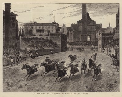 Hevoskilpailut Roomassa karnevaalien aikana (kaiverrus) tekijältä (after) Italian School