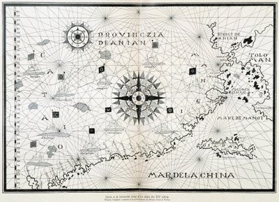 Kartta kompassista 1500-luvun atlasesta, joka perustuu Venetsian Museo Civicon kirjastossa säilytettyyn alkuperäiseen tekijältä (after) Italian School