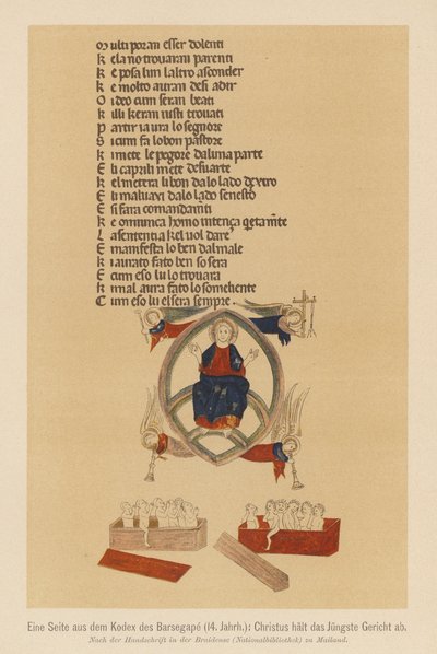 Jeesuksen Kristuksen viimeinen tuomio (värilitografia) tekijältä (after) Italian School