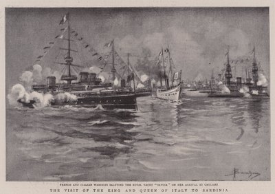 Italian kuninkaan ja kuningattaren vierailu Sardiniassa (litho) tekijältä (after) Italian School
