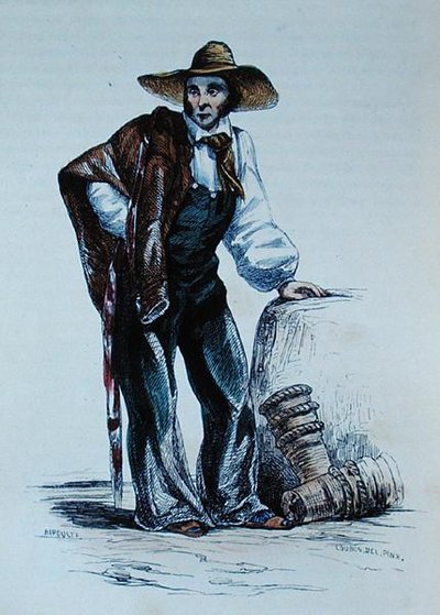 Roussillonin asukas, kuvitus teoksesta "Les Francais Peint Par Eux-Memes", kaiverrettu Birousteen toimesta. tekijältä (after) Loubon