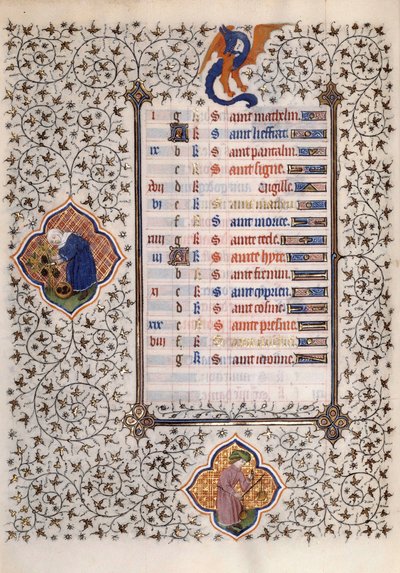 Sivu käsikirjoituksesta "Les Tres Riches Hours du Duke Francois de Guise", jonka Boucicaut