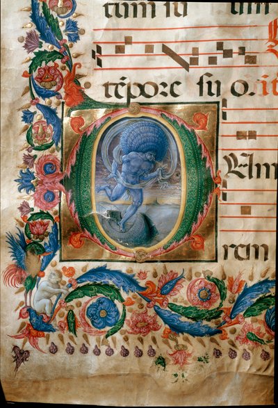 Lettriini, jossa on esityksenä Aeolus, tuulien vartija. (Pienoismalli tekijältä (c.1445 1527) Liberale da Verona