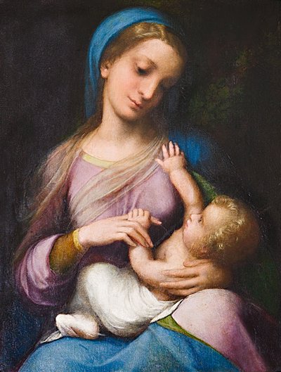 Madonna lapsen kanssa tai Madonna Campori (öljy paneelissa) tekijältä (c.1489 1534) Correggio