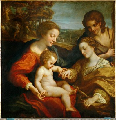 Aleksandrialaisen pyhän Katariinan ja Jeesus-lapsen mystinen avioliitto ja pyhän Sebastianin ... tekijältä (c.1489-1534) Correggio