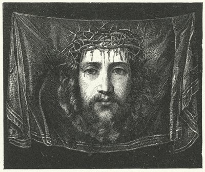 Veronican huntu Kristuksen muotokuvalla (kaiverrus) tekijältä (c.1489 1534) (after) Correggio