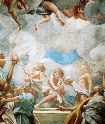 Efeben ja apostoli, yksityiskohta Neitsyt Marian taivaaseenastumisen kuvasta. tekijältä (c.1489 1534) Correggio