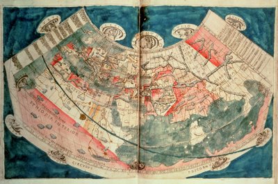 Maailman kartta Ptolemaeuksen kuvauksen perusteella (akvarelli) tekijältä (c.90 168)(after) Ptolemy