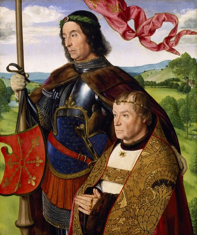 St Maurice (tai St Victor) luovuttajan kanssa, n. 1500-05 (öljy paneelissa) tekijältä (fl.c.1483 c.1529) Master of Moulins