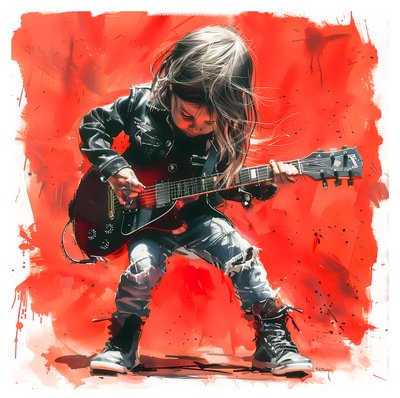 Lapsi pelata rock sähkökitara, Musiikki taide maalauksia myytävänä, kankaalle taide tulostaa tekijältä F. Abderrahim