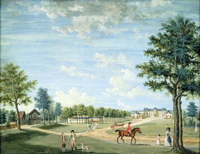 Chateau of Raincy, tallit ja venäläinen kylä, n. 1754-93 tekijältä 1717 1806 Carmontelle