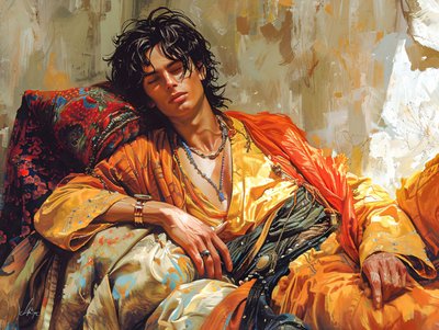 Cyberpunk figuratiivinen seinä Art tulosteita : Muotokuva makaavasta hahmosta tekijältä F. Abderrahim