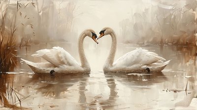 Kaksi joutsenta kasvotusten, Canvas  kehystetty seinäkoristeeksi tekijältä F. Abderrahim