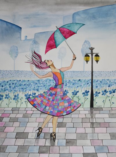 Hän tanssii sateessa tekijältä Marys Watercolors