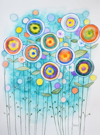 Abstraktit kukat tekijältä Marys Watercolors