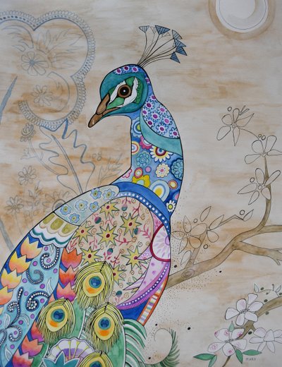 Ylpeä riikinkukko tekijältä Marys Watercolors