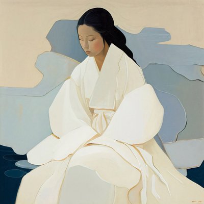 Korealainen maalaus, nainen yllään perinteinen Hanbok, seinä Decor myytävänä tekijältä F. Abderrahim