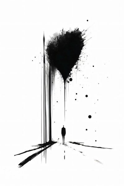 Abstrakti musta  valkoinen käsitteellinen taide Silhouette of Solitude, kankaalle taide tulostaa tekijältä F. Abderrahim