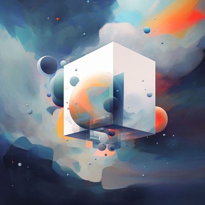Abstraktit seinäkoristeet geometrisilla kuution muodoilla 3D, kankaalle tulostus tilauksesta tekijältä F. Abderrahim