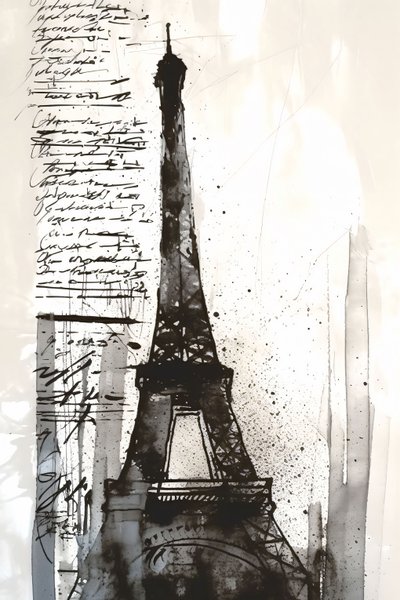 Musta maali roiske Eiffel-torni-impressionistinen maalaus, kehystetty kankaalle tulostaa pyynnöstä tekijältä F. Abderrahim