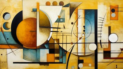 abstrakti maalaus muodot, Matematiikka  geometria, seinäkoriste toimiston seinään tekijältä F. Abderrahim