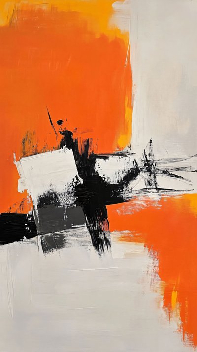 Oranssi maalaus, Moderni abstrakti sisustus, seinäkoriste makuuhuoneeseen tekijältä F. Abderrahim