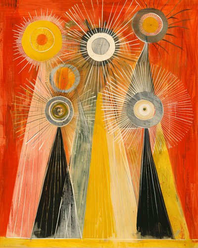 Abstrakti öljymaalaus Hilma af Klint inspiraatio, mystinen tyyli, klassinen seinä sisustus tekijältä F. Abderrahim