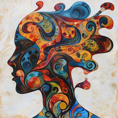 siluetti naisen, värilliset hiukset  Swirls, suuri kankaalle tulostaa tekijältä F. Abderrahim