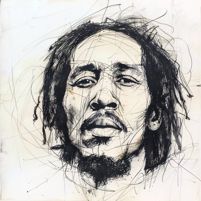 Minimalistinen luonnos Bob Marley, kuuluisa julkkis laulaja, musiikki, seinäkoriste tulosteet tekijältä F. Abderrahim