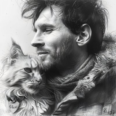 Kissa ja Messi jalkapalloilija, Moderni seinäkoriste | print on demand tekijältä F. Abderrahim