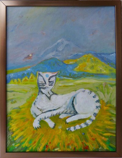 Maisema ja valkoinen kissa Picasso tekijältä Elzbieta Goszczycka