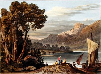 Uusi pado. Katse ylös joelle, levy 11 Wye-joen kuvauksesta, kaiverrettu Theodore Henry Fielding (1781-1851), 1818 (käsinvärinen akvatinta) tekijältä A.V. Copley after Fielding