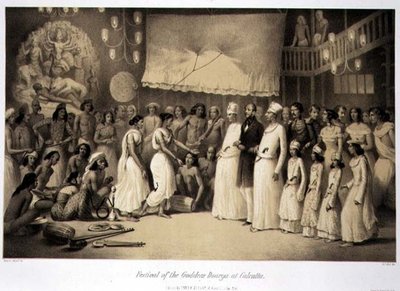 Goddess Dourgan festivaali Kalkutassa, "Voyage in India", kaivertanut Louis Henri de Rudder (1807-81) pubi. Lontoossa tekijältä A. (after) Soltykoff