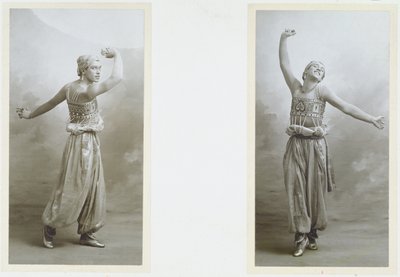 Muotokuva Vaslav Fomich Nijinskystä (1889-1950) Mustan orjan roolissa Nikolai Rimski-Korsakovin (1844-1908) teoksesta "Scheherazade" (s/w-kuva). tekijältä A. Bert