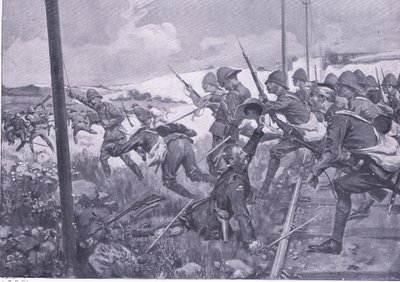 Skottien fusiliareiden panos Fredrikstadissa, kuva elokuvasta After Pretoria: The Guerilla War, 1902 tekijältä A. C. Ball