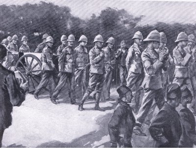 Buurivangin hautajaiset Simonstownissa sotilaallisin kunnianosoituksin, teoksesta After Pretoria: The Guerilla War, jonka on julkaissut Harmsworth Bros Limited, 1901. tekijältä A. C. Ball