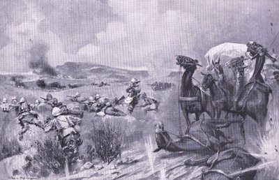 Hyökkäys saattuetta vastaan Buffelspoortissa, kuva Pretorian jälkeen: Sissisota, 1902 tekijältä A. C. Ball