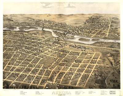 Aurora, Illinois 1867. LOC 73693341 tekijältä A.; Chicago Lithographing Co. Ruger